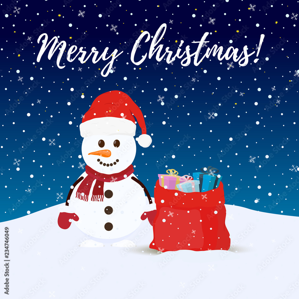 Vector Santa snowman at Christmas night Vector Santa snowman at Christmas night
