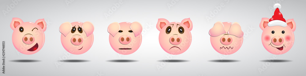 Set of funny pig characters in different emotions. Vector illustration Set of funny pig characters in different emotions. Vector illustration