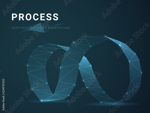 Abstract modern business background vector depicting process with stars and lines in shape of an infinity symbol on blue background.