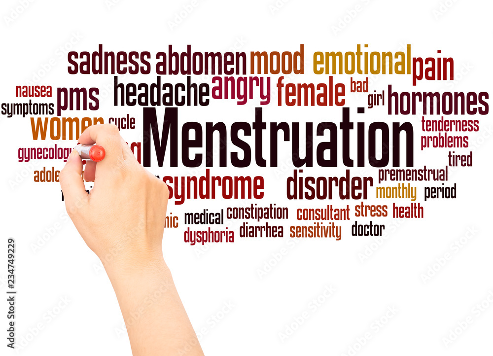 Menstruation word cloud hand writing concept Menstruation word cloud hand writing concept