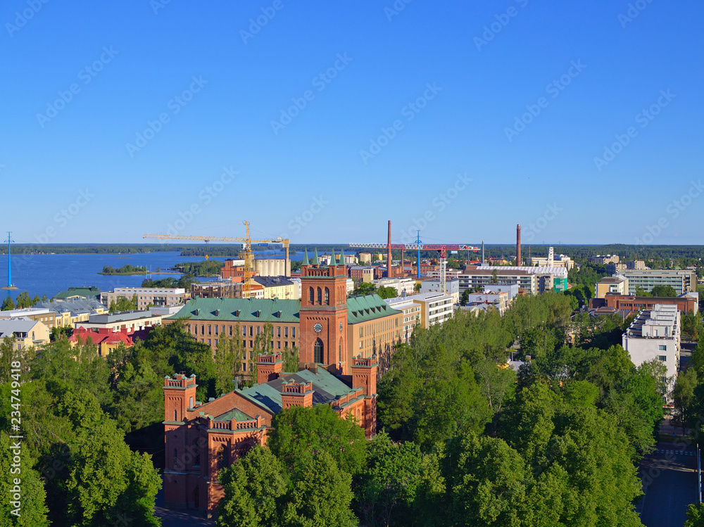 Beautiful summer cityscape view of Finnish town Vaasa by the Baltic Sea.