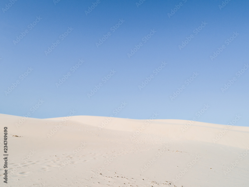 Amazing white dune, sand texture , blue sky pastel color, Brazil, Parnaíba.	