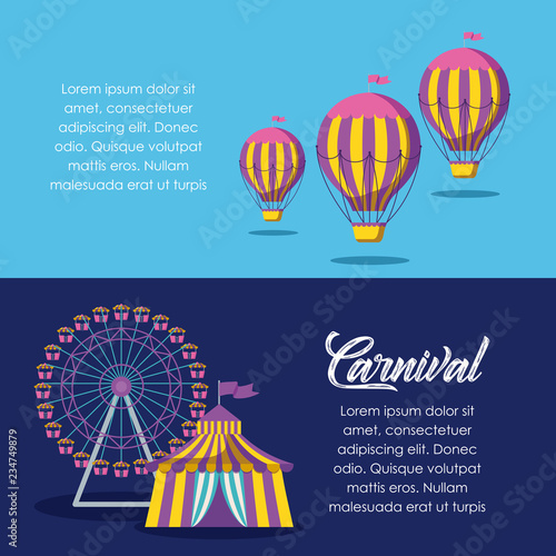 circus tent with panoramic wheel and balloons air hot