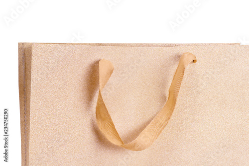 Golden gift bag isolated