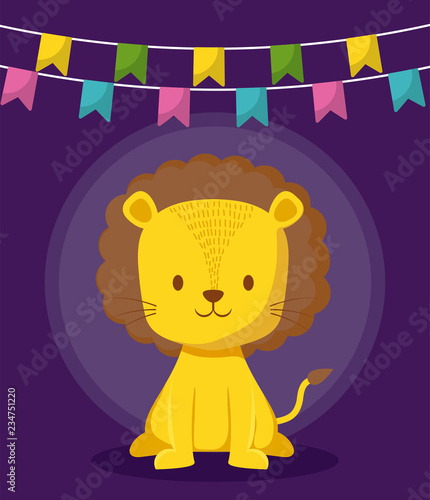 cute lion with garlands icon