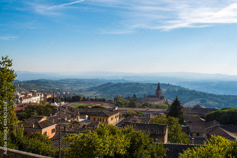 Scenes around Historical city of Perugia, Umbria Italy during the Chocolate Festival,