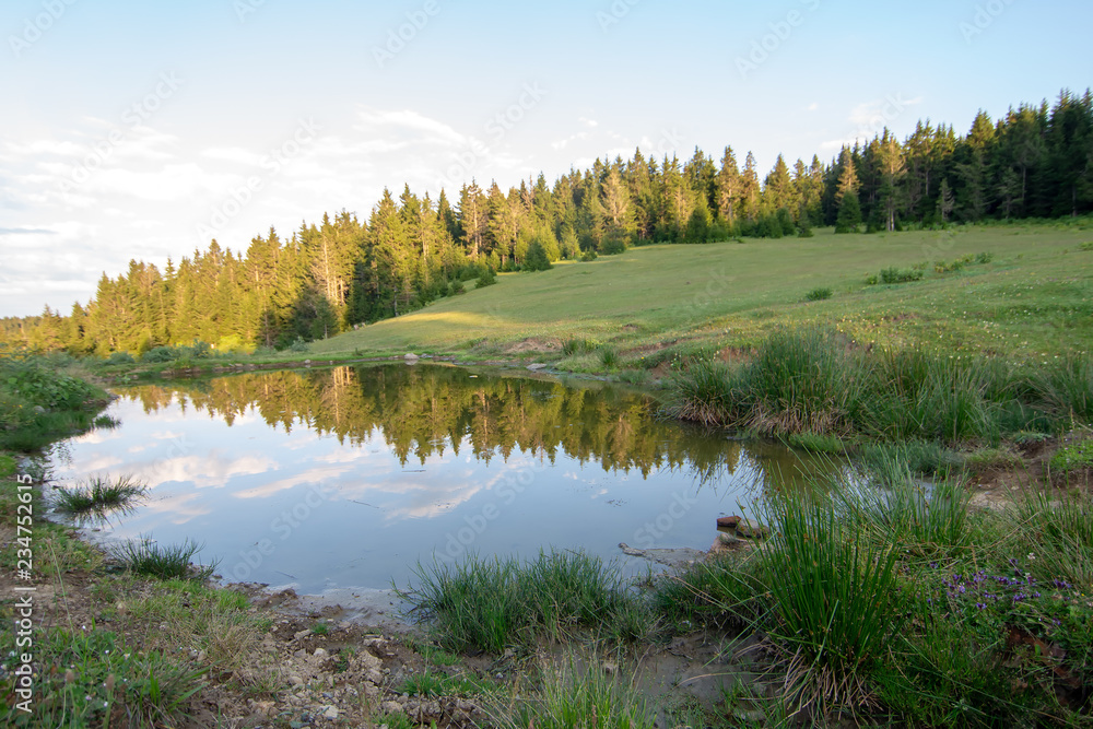 Fototapeta premium landscape with lake and blue sky