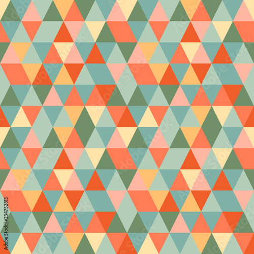 Cheerful abstract triangle surface pattern, seamless vector repeat. Trendy minimal style. Great for textiles, wallpaper, scrapbooking, cards, apparel design, gift wrapping paper, home decor etc.