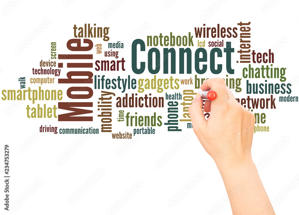Mobile Connect word cloud hand writing concept