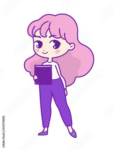 Cute vector illustration. Kawaii Anime girl. working people