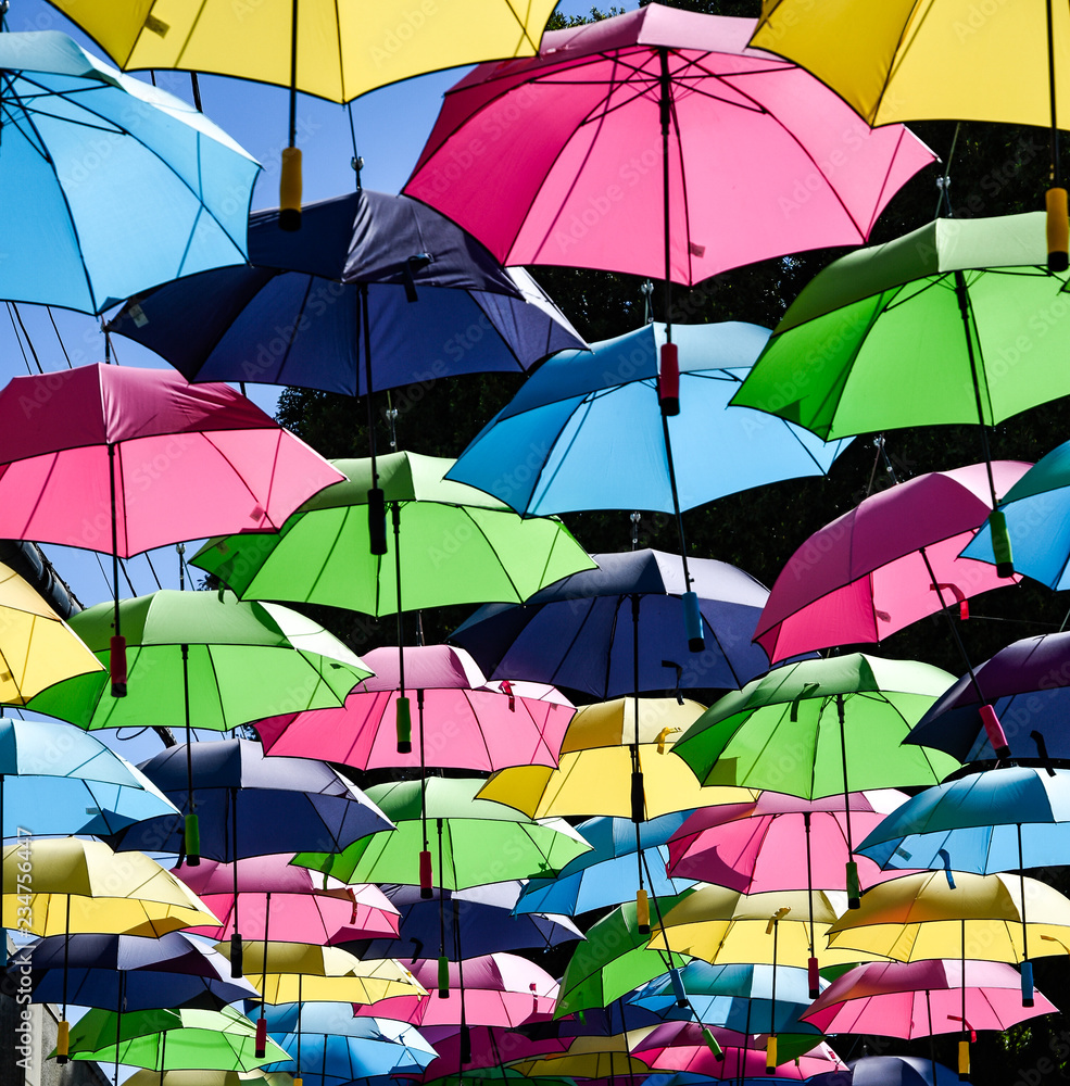 umbrellas on background of sky