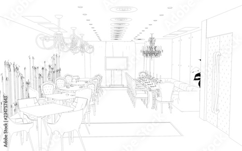 restaurant  3D illustration  sketch  outline