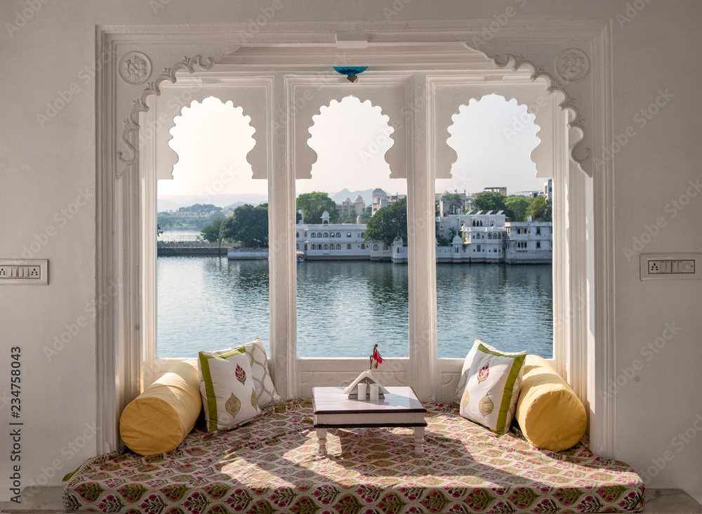 Window. Beautiful View on Pichola Lake Udaipur