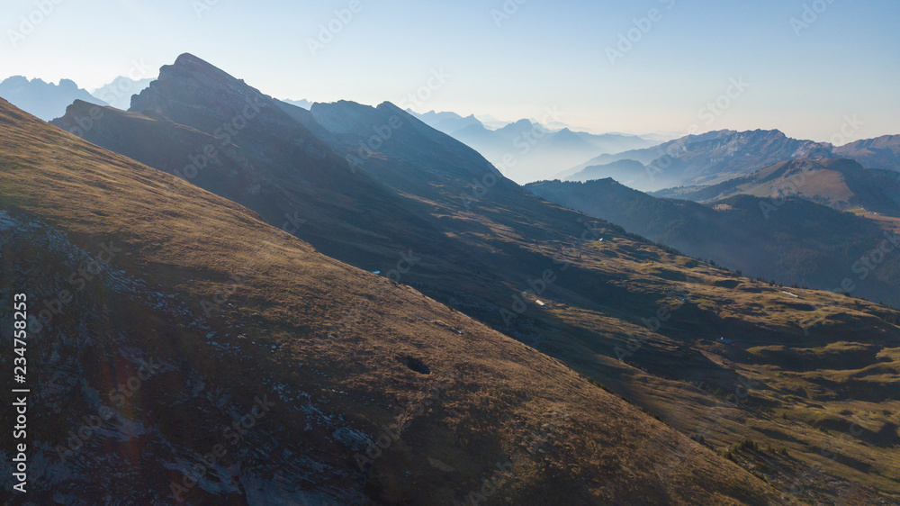 View of many mountain ranges lying one behind the other