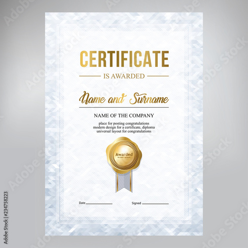 Certificate design, abstract silver background for text placement, template for awarding
