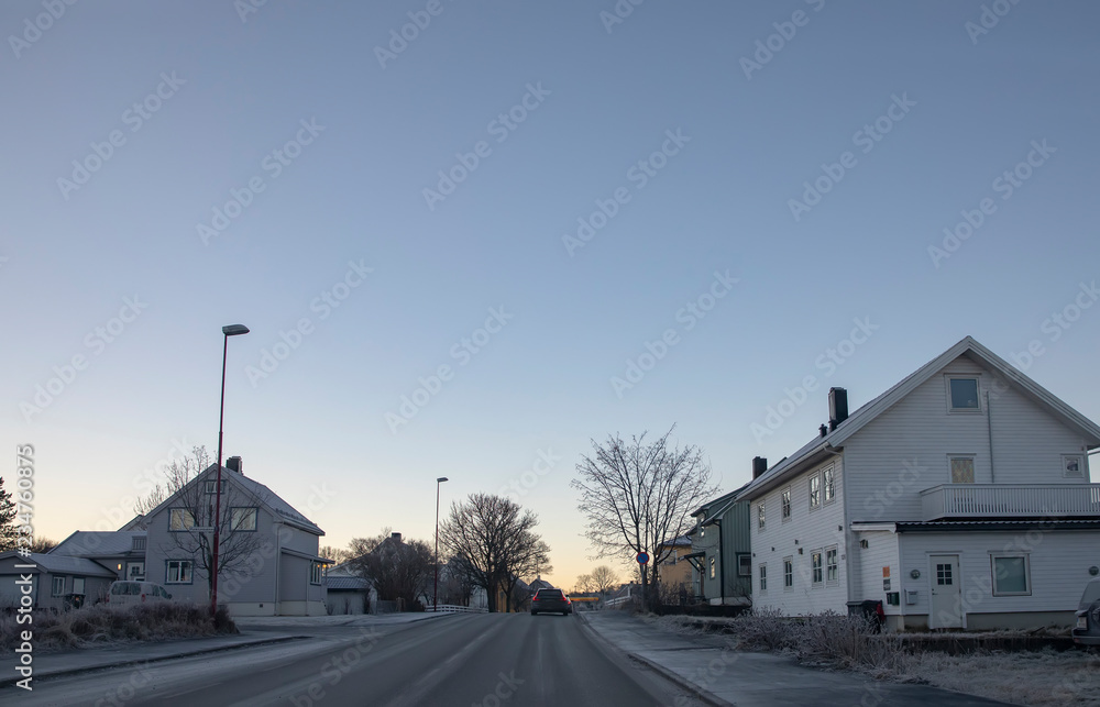 Winter in the city streets, Brønnøysund city, Nordland county