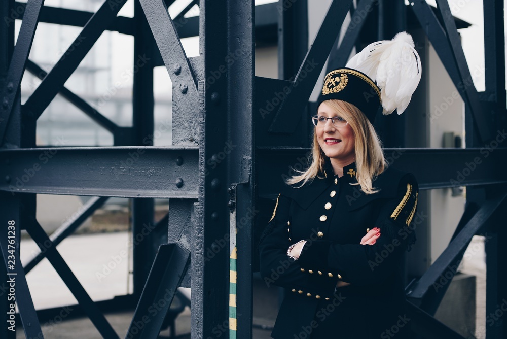 Woman black coal miner foreman in gala parade uniform