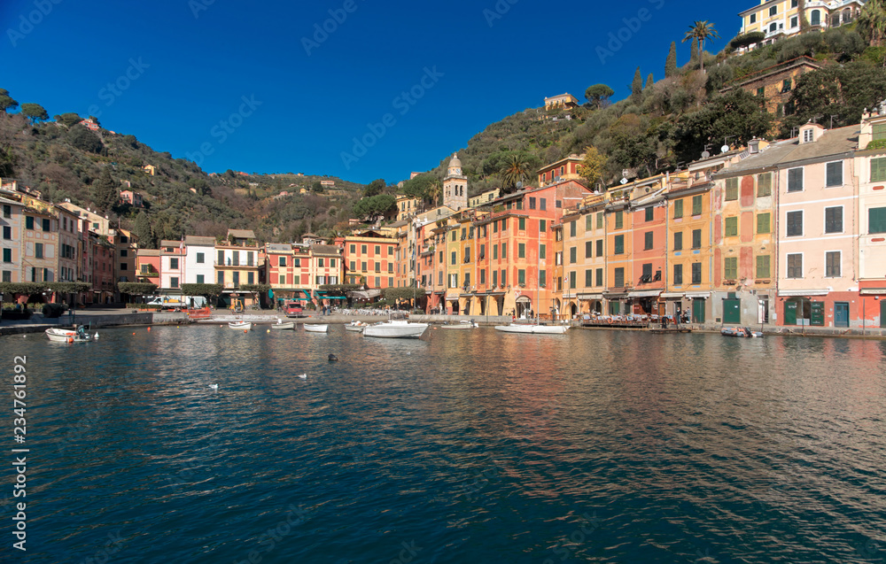 A clear blue day in the port of Portofino, Italy