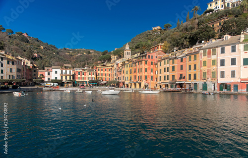 A clear blue day in the port of Portofino, Italy