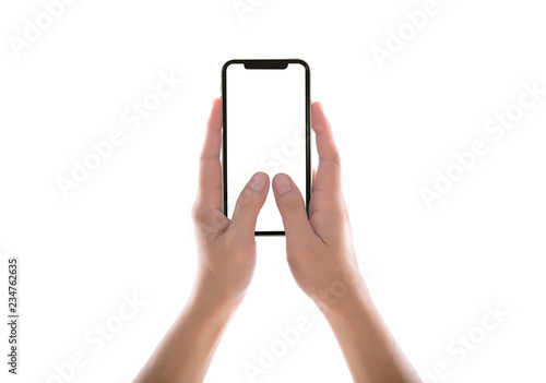 Two hands holding big screen smart phone, clipping path