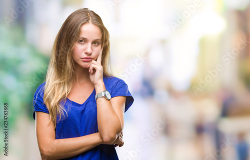 Free Download Young beautiful blonde woman over isolated background thinking looking tired and bored with depression problems with crossed arms. - GFXLoad