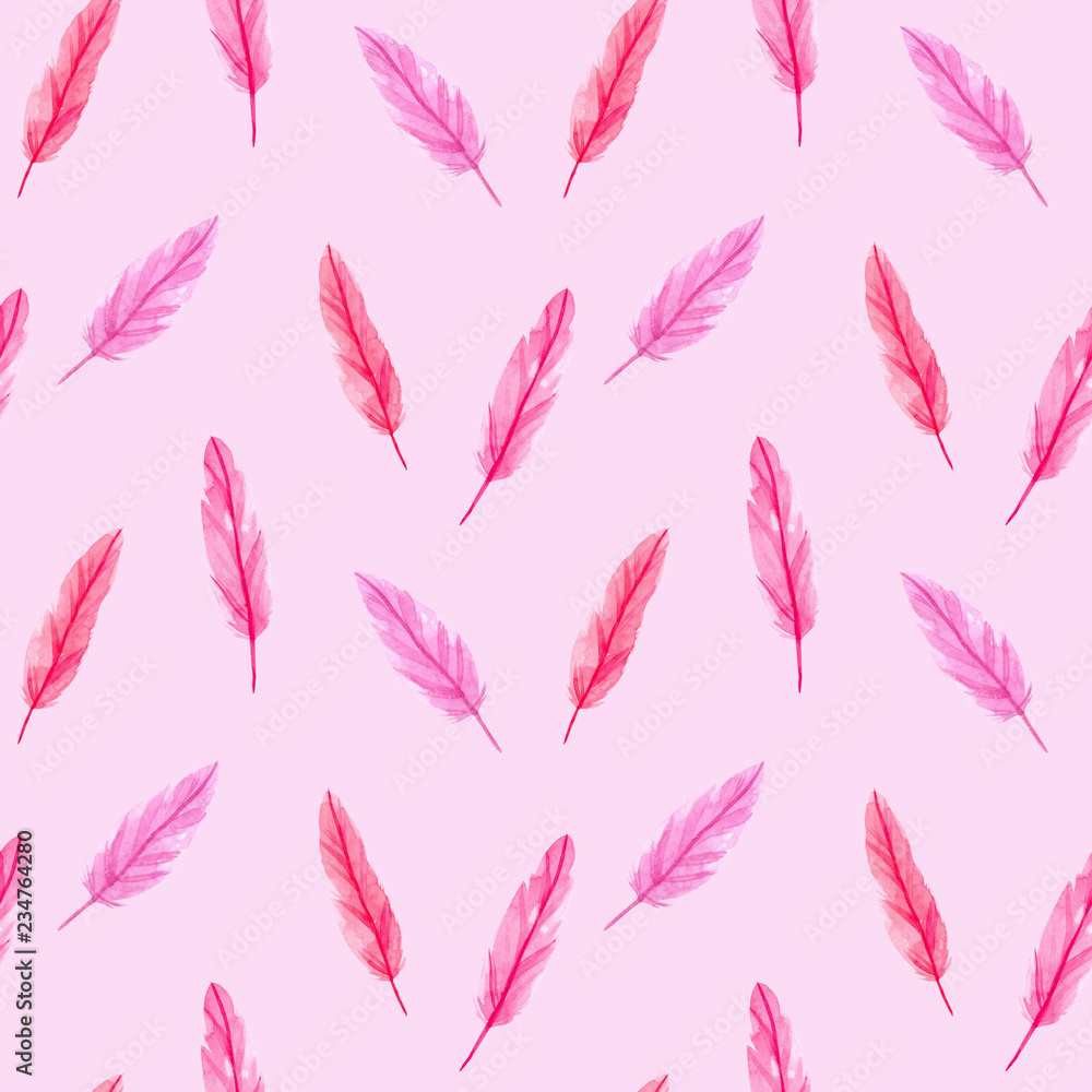 seamless watercolor pattern for Valentine's day with feather. ideal for packaging paper, fabric, backgrounds, Wallpaper