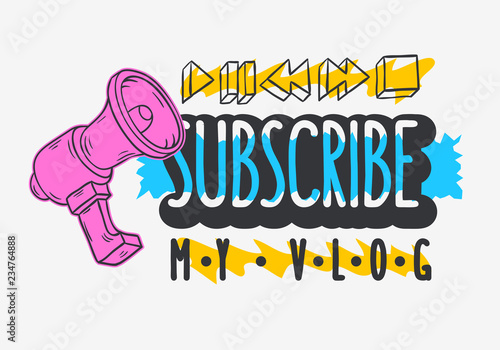 Vlog Video Blog Social Media Cartoon Style Design Subscribe My Blog Call To Action Vector Graphic