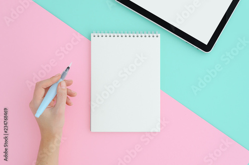 Split blank pink and blue vibrant dutone background Stock Photo