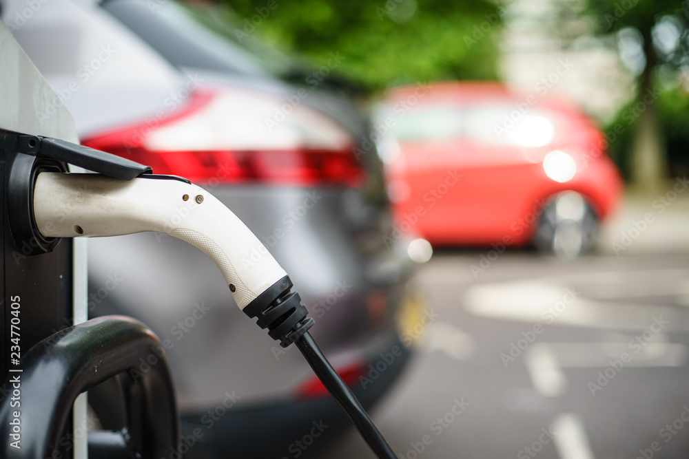 Electric Car charging on street docking station in UK