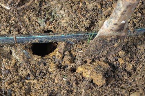 Poly pipe or HDPE pipe leaking near inspection hole