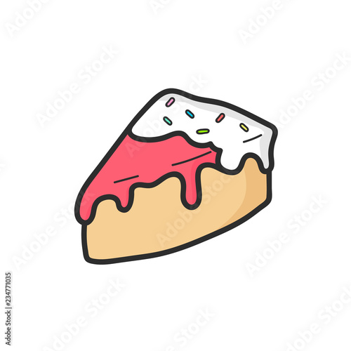 Cute slice of cake drawing. Vector isolated. Illustration.