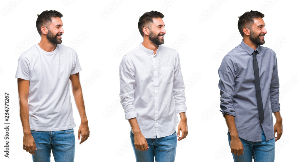 Collage of handsome young indian man over isolated background shouting and screaming loud to side with hand on mouth. Communication concept. Collage of handsome young indian man over isolated background shouting and screaming loud to side with hand on mouth. Communication concept.