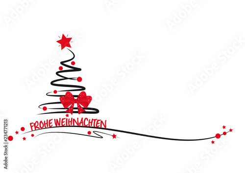 frohe weihnachten - tannenbaum mit roten kugeln und roter schleife