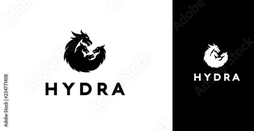 Modern Black Silhouette Of 4 Hydra Dragons Icon photo