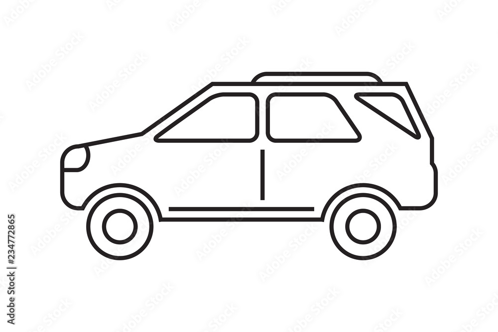 Car icon, suv vehicle line icon, outlined black isolated on white background.