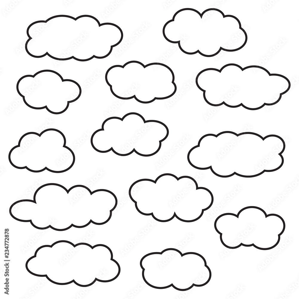 Cloud line icon set, isolated on white background, vector illustration.
