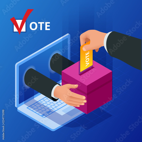 Isometric online voting and election concept. Digital online vote democracy politics election government.