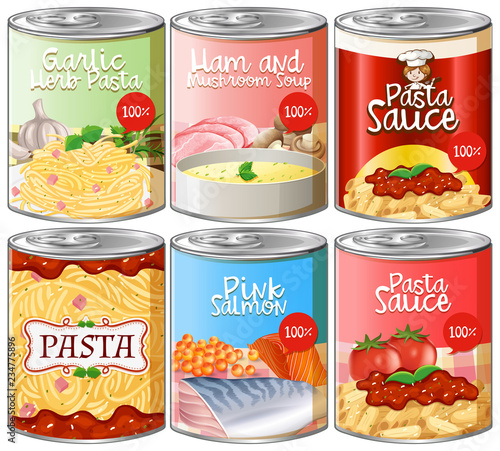 Set of canned pasta sauce