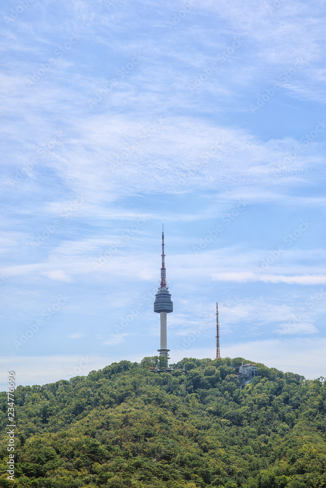 Obraz premium Seoul Namsan Park Tower overlooking downtown cityscape panorama South Korea