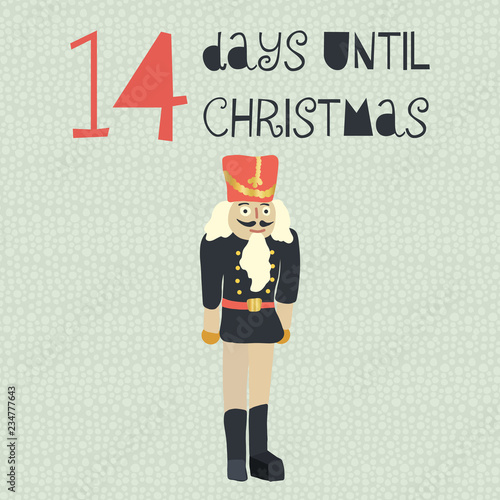 14 Days until Christmas vector illustration. Christmas countdown 14 days. Vintage Scandinavian style. Hand drawn nutcracker. Holiday design set for card, poster, blog, banner, website, posts