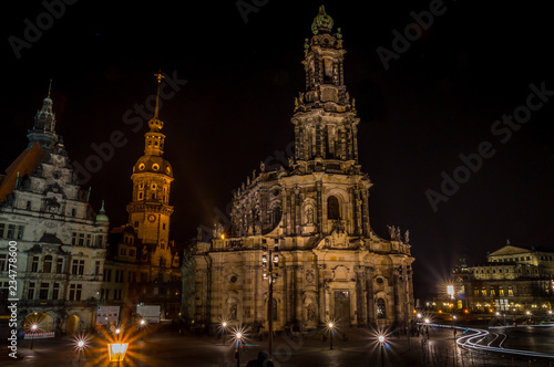 Catholic Court Church Katholische Hofkirche in the center of old town in Dresden at night
