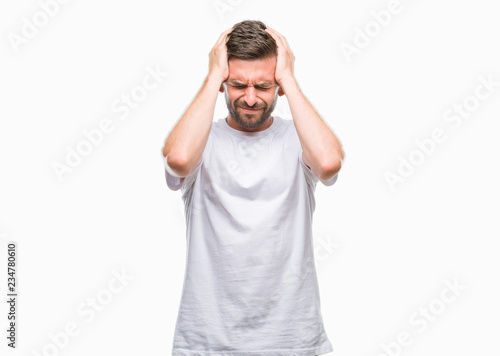 Canvas Print Young handsome man over isolated background suffering from headache desperate and stressed because pain and migraine