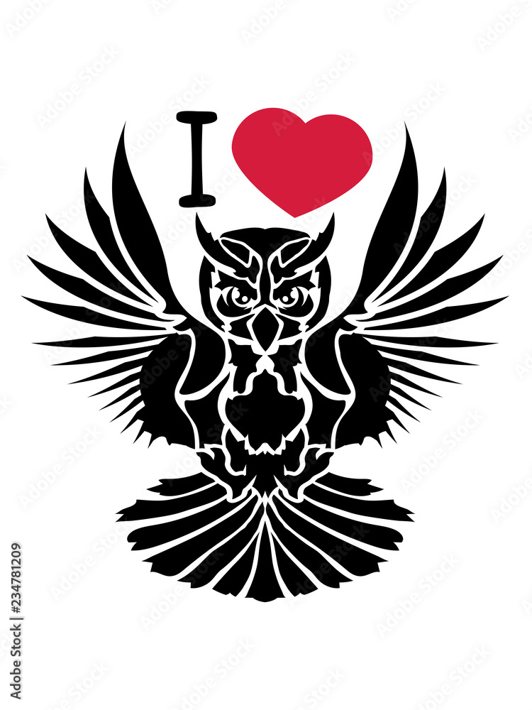 i love liebe herz eule tattoo uhu fliegen vogel cool design federn raubvogel nacht schön clipart logo