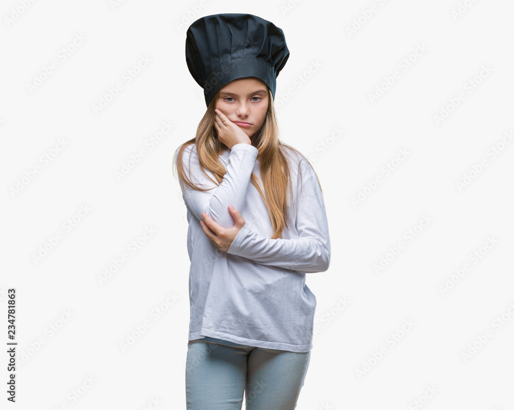 Young beautiful girl wearing chef hat uniform over isolated background thinking looking tired and bored with depression problems with crossed arms. Young beautiful girl wearing chef hat uniform over isolated background thinking looking tired and bored with depression problems with crossed arms.