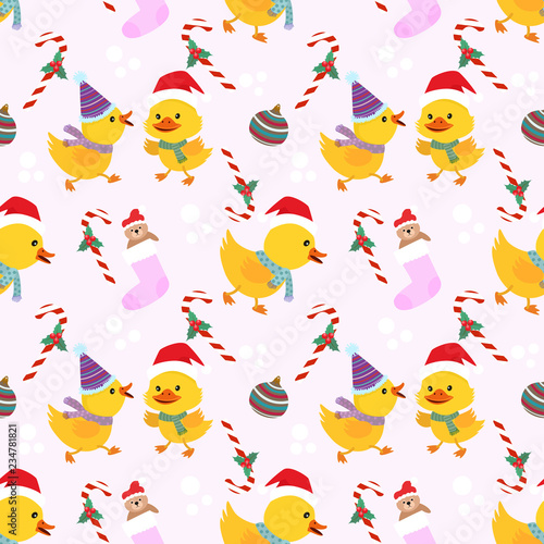 Christmas duckling seamless  pattern