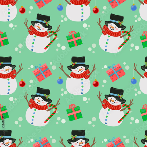 Cute snowman seamless pattern