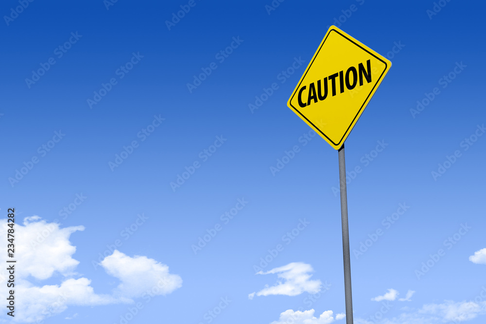 3D Illustration of a road sign _caution_angle2