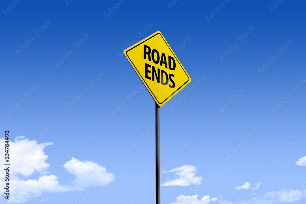 3D Illustration of a road sign_road ends_angle1
