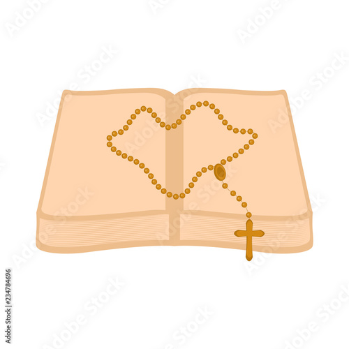 Isolated open holy bible icon with rosary beads. Vector illustration design