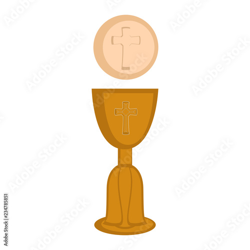 Communion cup and host. Vector illustration design